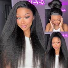 OQ Hair Wear And Go Glueless Kinky Straight 360 Transparent Lace Invisi-Drawstring Flexible Fit Wig Natural Hairline 180% Density 14-26 Inch Pre-Bleached Tiny Knots Hair With Gifts And Quick Ship Items Pre-Cut Unprocessed Real Hair Stylish Natural Looking Young For Women Friendly - SNatural - View 3