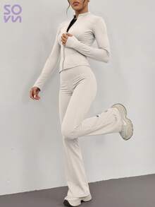 Soyun 女士秋冬瑜伽上衣和喇叭裤，休闲家居服和健身日常服