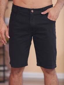 Men's Plain Colored Twill Bermuda Shorts - Black - View 1