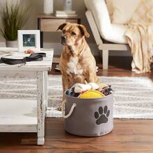 Bone Dry - Contenedor de almacenamiento de juguetes y accesorios para mascotas DII, cesta organizadora plegable para decoración del hogar, juguetes para mascotas, mantas, correas y comida, Paw Gris, rectangular Chico - Pata gris - Ver 8
