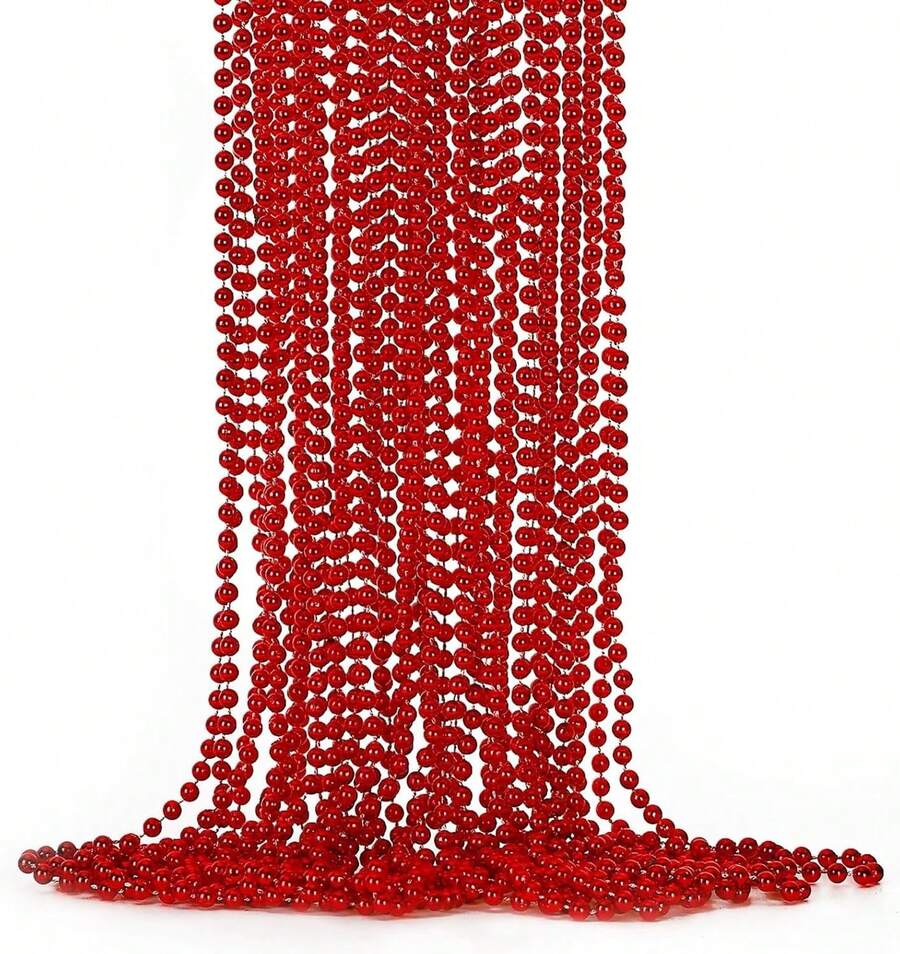 12PCS Bead Necklace, Red Beads Costumes Party Favors, 33 Beaded Necklace Festival Throw Accessory Sets Valentines Mardi Gras Celebrations Decorations - 6 Color - 查看 1