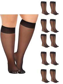 10 双女士透明及膝袜，黑色和杏色，时尚百搭，适合日常穿着、居家穿着、派对穿着， - 彩色 - 查看 13