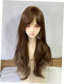 【国内発送・最短翌営業日お届け】前髪ありウェーブルーズカールロングウィッグ 70cm/27in｜ブラウンカラー｜冷たい茶色 ｜クールブラウン｜耐熱フルウィッグ ｜自然 ｜レディース｜ おしゃれ ｜かわいいウィッグ ｜普段使い｜ ミディアムロングウィッグ ｜ストレートウイッグ｜ フルウィッグ ｜通気性 ｜ グラデーション｜ 女性 ｜大人かわいい｜ ファッションウィッグ｜ かつら｜ 20代 30代 40代 50代 ｜バレない 高密度150%、耐熱合成髪、女性用、初心者向け、日常＆パーティー＆コスプレに最適、ローズネットキャップ（調節可能）、スムーズ＆多様なスタイル｜ 夏祭り×花火大会×浴衣ウィッグ - ダークブラウン - チェックする 5