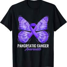 Pancreatic Cancer Awareness Month Butterfly Purple Ribbon T-Shirt - Black 8 - View 1