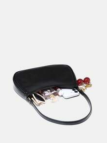 Novachic, Women's Fall Outfits, Floral Patterned Fabric, Cute Pendant Decor, Cherry Pendant, Women's Minimalist One Shoulder Bag, Zipper Closure, Retro Style, Underarm Bag, Suitable For Multiple Occasions