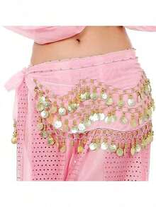 1pc Belly Dance 98 Coins Waist Chain, 3-Layer Dance Gold Coin Waist Belt, Dance Practice Hip Scarf