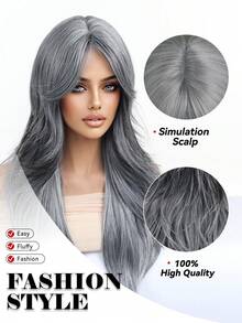 24 Inch Long Wavy Wigs With Bangs Grey Wigs For Women Ombre Hair With Blonde Wigs,Heat-Resistant Synthetic Wigs For Daily Party Cosplay Wigs,Gifts For Girlfriends For Party Costume Daily Wear Music Festival Colorful Wigs Perfect For Daily Holiday Travel Wear For Halloween And Christmas New Year Carnival Music Festival Cosplay ,Gifts For Girls,Summer Graduation Gifts,Ready-Made Gifts,Halloween Christmas Gifts - Xám - Xem 8