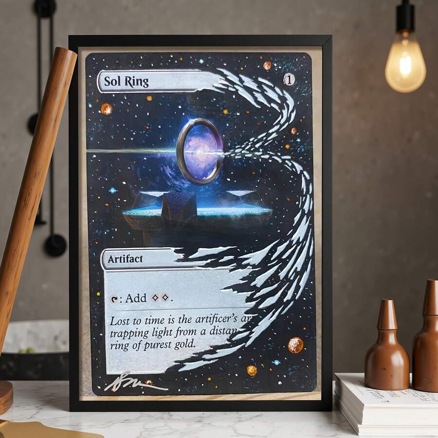 1pc Magic The Gathering Ring Artifact Framed Wall Art - Wooden Frame, Cosmic Galaxy Design, Moisture-Resistant Print, Living Room, Bedroom, Office Decor - Unique Holiday Gift For MTG Fans, Moon Decor