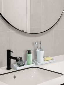 浴室托盘大理石板，2 件托盘浴室托盘大理石托盘硅胶制成，白色大理石纹理，适用于浴室、浴缸厨房水槽和浴室硅胶托盘 - 彩色 - 查看 8