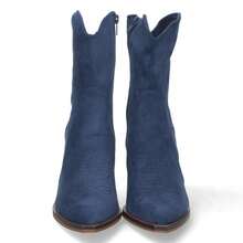 shoes&blues.es Botín Campero con Tacón, Cómodos, Diseño con Bordado en Caña y Empeine y Cierre de Cremallera. Otoño Invierno. - Azul - Ver 3