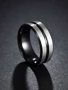 1pc Stainless Steel Flat Band Men's Ring - Black - View 6