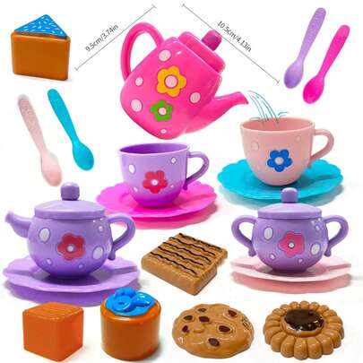 Gzsbaby 19-Piece Kids Tea Set For Little Girls & Boys - Small Easy To Carry, Toddler Tea Party Set With Kettle & Play Food, Unisex Pretend Play Toys, Ideal Gift For Birthdays/Christmas/Back-To-School