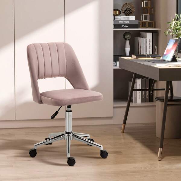 Vinsetto Home Office Desk Chair, Height Adjustable Computer Task Chair, Modern Fabric Makeup Vanity Chair With Swivel Wheels, Pink