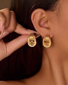Hot-Selling Heart Knot Dangle Earrings, Thick Chain Heart-Shaped Earrings, Pastoral Style Aesthetic Personality Hoop Earrings (1 Pair) - 金子 - 查看 7