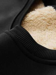 Thermal Lined Faux Wool Men's Winter Crew Neck Pullover Sweatshirt, Casual Polyester Knit Base Layer Hoodie, Long Sleeve, Round Neck, Regular Fit, Outdoor Leisure, Autumn/Winter Series - Black - View 5