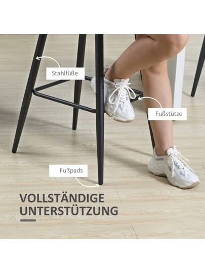 HOMCOM Set Of Bar Stools Kitchen, Moderne Fluwelen Upholstery Steel Legs, Non Slip Caps, Up To 120 Kg, 42 47 105 Cm, Grijs view 6
