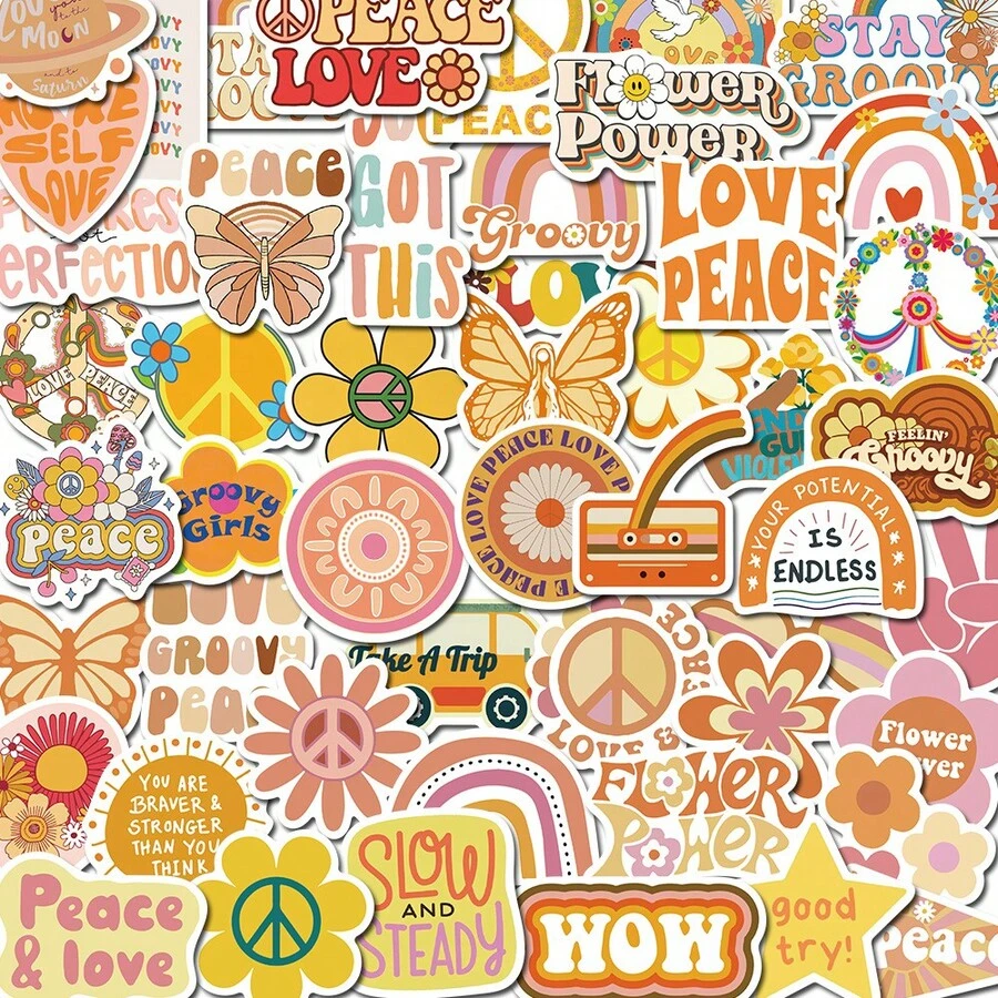 50 Sheets/Set Groovy Boho Hippie Stickers DIY Notebook Journal Adhesive Material Stickers - 1 - Xem 1
