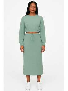 Women's Winter Set: Blouse And Woolen Skirt - 水綠 - 查看 1