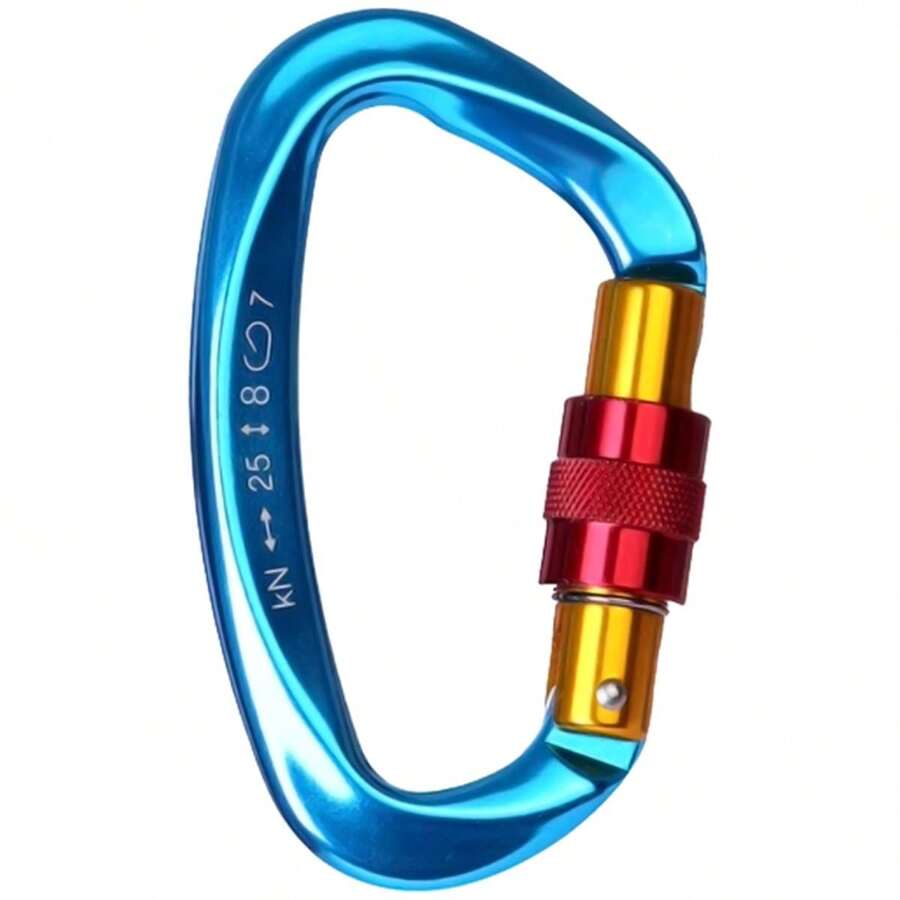 VENTDEPOT Mosquetón, MXVEO-001, 1Pza, 25kN, Forma D, Bloqueo Automático Roscado, Azul, Aleación de Aluminio. - Azul - Ver 1