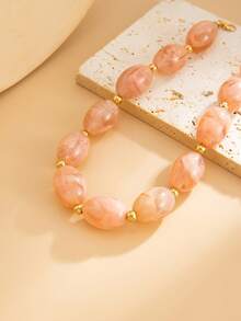 1pc Bohemian Geometric Asymmetrical Beaded Resin Chain Necklace, Luxurious Casual Party Women's & Couples' Wedding Holiday Versatile Metal Jewelry Gift - Necklace - View 10