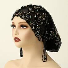 1pcs Turban Hat - 3D Flower & Rhinestone Decoration, Multi-Color Options, Wide Wrap Design Ideal For Parties/Daily Wear, Luxury Retro Style Women's Hat - 流蘇-粉紅 - 查看 2