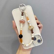 Accesorio vintage hecho a mano para teléfono con ámbar, cordón con cuentas para cámara, correa decorativa para teléfono