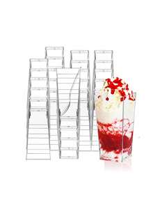 10/20/30个装 3盎司迷你甜点杯（不含勺子），方形甜点杯 - 塑料高直筒慕斯杯、纸杯蛋糕杯、餐饮杯和沙拉杯，小型可重复使用碗，用于盛放派对甜点和开胃菜