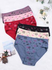6-Piece Women's Soft Mid-Rise Floral Underwear Set - Elegant And Comfortable Daily Underwear In Various Colors (Purple, Red, Black, Pink, Yellow) With Delicate Patterns And Breathable Fabric, Adorable And Fashionable 6-Pack - 彩色 - 查看 3