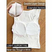 Women Rib Tank Top Padded Workout Top Square Neck Crop Tank Fitted Basic Cami Tops - 天使白固體 - 查看 3