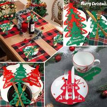 Portacubiertos de árbol de Navidad de fieltro, bolsas de cubiertos de fieltro para decoraciones de mesa navideña, suministros para fiestas de Navidad, vajilla de Año Nuevo, decorar el árbol de Navidad, mesa de comedor, escaleras, paredes, chimenea, paredes, adecuado para fiestas de Navidad, celebraciones, cenas de boda, duchas, cumpleaños, recepciones, eventos temáticos, regalos o decoración rústica
