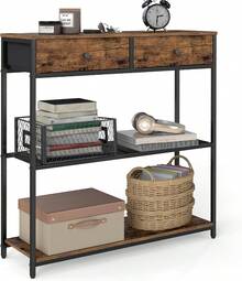 VASAGLE Mesa de Entrada Estrecha, Mesa de Consola de 3 Niveles, con 2 Cajones de Tela, 24 x 76 x 80, Marrón Rústico y Negro Tinta MLNT092K01 - 1 - Ver 9