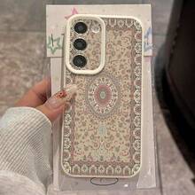 1pc Vintage Pattern TPU Phone Case Compatible With IPhone//Redmi Phones - White - View 1