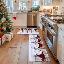 1/2 pièces Tapis de sol de Noël, tapis de sol de cuisine motif bonhomme de neige blanc de luxe avec chapeau rouge, convient pour la décoration de fête, la cuisine, la salle de bain, la chambre, la cuisine et la salle à manger, les décorations de Noël, l'aménagement festif du sol