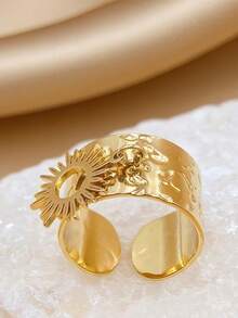 1pc Titanium Steel Sunburst Open Ring - Gold - View 6