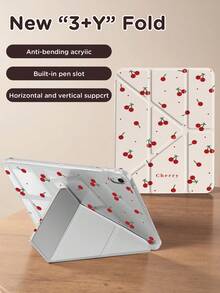 Minimalist Cherry Y-Shaped Foldable Double-Sided Frosted Acrylic Transparent Crystal Tablet Protective Case, Compatible With Samsung Pad Mini 6/7/9.7/10.2/10.5/10.9/12.9/Pro 11 (10th Gen), Protective Case Supports Multi-Angle Adjustment, 6 Placement Modes, Built-In Pen Slot, Transparent Back Cover, Anti-Drop Protection, Auto Wake/Sleep Function.