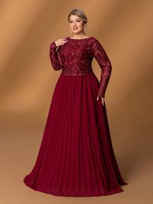 Faeriesty Mosy Plus Size Elegant Round Neck Long Sleeve A-Line Mother Of The Bride Gown: Timeless Design For Weddings, Formal Galas, Black-Tie Dinners, Charity Balls, Evening Soirees