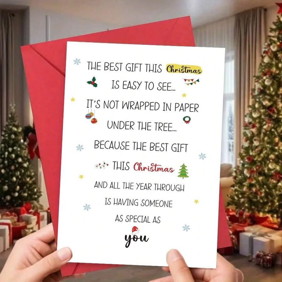 1pc, Romantic Christmas Card, Cute Xmas Poem Card For Him Her Friend, Special Merry Christmas Gift Idea For Husband Wife