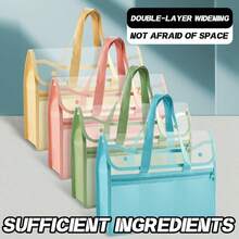 Large Capacity Student PP Twill Handbag, Portable Tote Bag With Mesh Double Layer Transparent School Supplies Bag