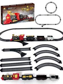 蒸汽复古经典电动火车，电动火车轨道套装。经典玩具火车套装，轨道玩具，带蒸汽功能的电动火车。 - 彩色 - 查看 11