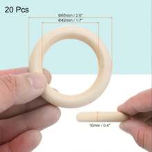 20pcs Natural Wooden Craft Rings, Unfinished Wooden Rings In Various Sizes, Round Pendant Connectors For Jewelry Making - Khaki - View 12