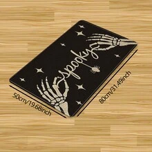 1 pièce Tapis de cuisine en lin imprimé motif crâne, paillasson, tapis de bain, tapis de couloir, décoration d'Halloween, cadeau d'Halloween, rectangle imprimé en 3D, convient pour le salon, la chambre, le couloir, la salle de bain, la buanderie - Tapis en polyester, décoration d'intérieur et d'extérieur