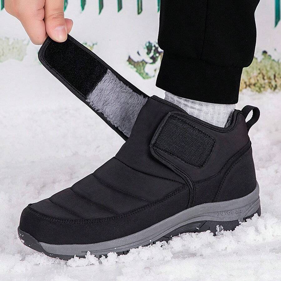 Men's Casual Sports Shoes, Outdoor Hiking Shoes, Winter Warm Hook And Loop Adjustable Elderly Shoes, Winter Warm High-Top Velvet Shoes, Simple And Fashionable, Comfortable Soft Leather Men's Outdoor And Indoor Shoes