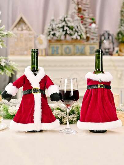 2 Pieces Christmas Wine Bottle Sets, Christmas Dress Wine Bottle Sets, Christmas Dress Wine Bottle Decorations, Creative Wine Bags. Christmas Wine Bottle Decoration, Plush Christmas And New Year Table Decoration, Party Gifts