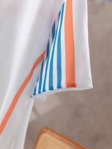 2pcs Women Casual Striped Print Off Shoulder Top With Slit Sleeve And Wide Leg Pants, Bohemian Style - Orange - View 7