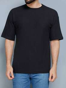 Kit Of 2 Men's Textured Oversized T-Shirts, Year-End Weight - Đen và Đen - Xem 2