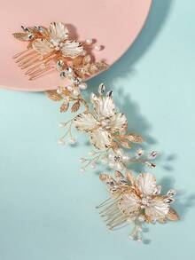 1件优雅双梳发饰头箍，定制双色叶园图案，适合婚礼新娘、成人仪式、和服配饰、情人节配饰