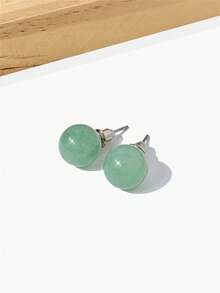 1 Pair 8mm Round Natural Stone Stud Earrings, Elegant & Fashionable Jewelry For Women - 8mm Natural Stone Earrings - View 17