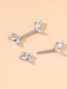 1 对银色锆石蝴蝶形乳环，适合女士 - 金黃色 - 查看 4