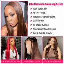 Oxeye 13*4 Straight Bob Human Wigs 200% Chocolate Brown Bob Lace Front Wig 13x6x1 Lace Frontal Wig Human Hair Wigs Dark Brown Straight Human Hair Wig #4 Colored Long Straight Wig Pre Plucked With Baby Hair Natural Black Straight Human Hair Wig - #4 - 查看 8