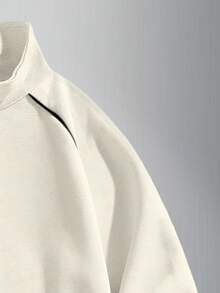 男士休闲四分之一拉链套头卫衣，时尚百搭，秋季长袖上衣 - 杏色 - 查看 3